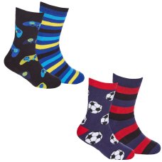 42B830: Boys Boxed 2 Pack Cotton Rich Design Ankle Socks with Grippers (Assorted Sizes)