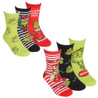 42B833: Kids Christmas Grinch 3 Pack Cotton Rich Design Ankle Socks (Assorted Sizes)