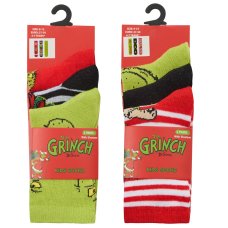 42B833: Kids Christmas Grinch 3 Pack Cotton Rich Design Ankle Socks (Assorted Sizes)