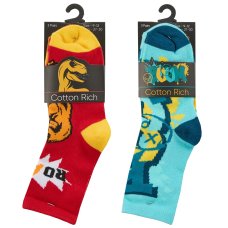 42B840: Boys 3 Pack Cotton Rich Design Ankle Socks (Assorted Sizes)