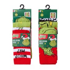 42B858: Kids Christmas Grinch 3 Pack Cotton Rich Design Ankle Socks (Assorted Sizes)