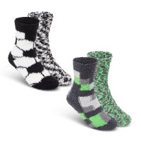 42B861: Boys 2 Pack Chenille Popcorn Cosy Socks With Grippers