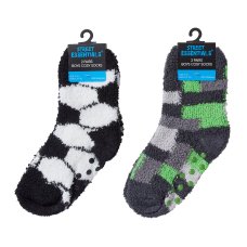42B861: Boys 2 Pack Chenille Popcorn Cosy Socks With Grippers