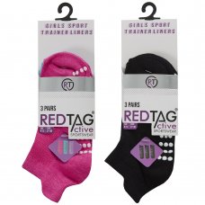 NEW REDTAG Girls Pack of 3 Gym Sports Trainer Socks Pink Black Grippers Gift 
