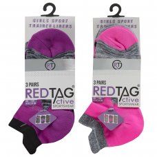 43B610: Girls 3 Pack Sport Trainer Liner Socks  (Assorted Sizes)