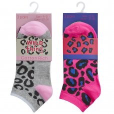 43B689: Girls 3 Pair Design Trainer Liner Socks (Assorted Sizes)