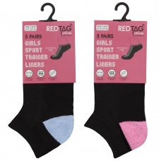 43B692: Girls 5 Pair Sport Trainer Liner Socks (Assorted Sizes)