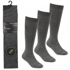 43B696: Girls 3 Pack Grey Bamboo Knee High Socks