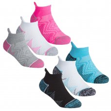 43B702: Girls 3 Pack Sport Trainer Liner Socks With Zig Zag Mesh Insert (Assorted Sizes)