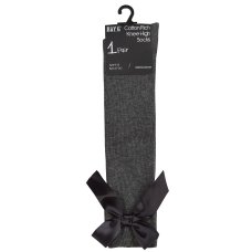 Girls 1 Pair Knee High Socks With Bow-Grey