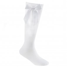 43B706A: Girls 1 Pair Knee High Socks With Bow-White  (Size 4-5.5)