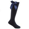 43B707: Girls 1 Pair Knee High Socks With Bow-Navy (Assorted Sizes)
