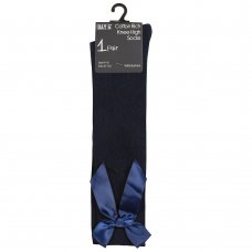 43B707: Girls 1 Pair Knee High Socks With Bow-Navy (Assorted Sizes)