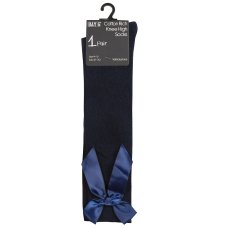 43B707: Girls 1 Pair Knee High Socks With Bow-Navy (Assorted Sizes)