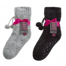 43B729: Girls Cable Lounge Socks With Grippers