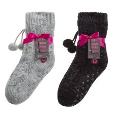 43B729: Girls Cable Lounge Socks With Grippers