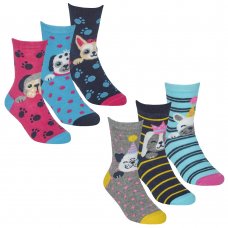 43B732: Girls 3 Pack Cotton Rich Design Ankle Socks (Assorted Sizes)