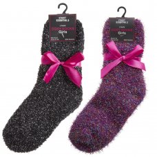 43B759: Girls 2 Pack Glitter Cosy Socks