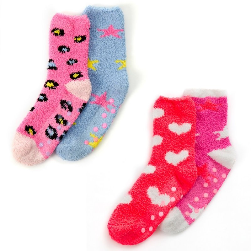 43B813: Girls 2 Pack Cosy Socks With Grippers