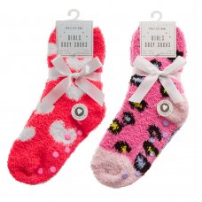 43B813: Girls 2 Pack Cosy Socks With Grippers