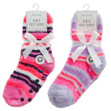 43B814: Girls 2 Pack Cosy Socks With Grippers