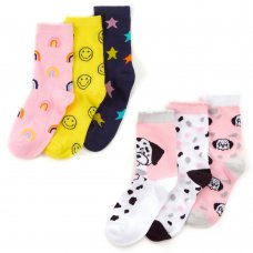 43B815: Girls 3 Pack Cotton Rich Design Ankle Socks (Assorted Sizes)