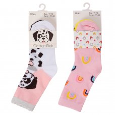 43B815: Girls 3 Pack Cotton Rich Design Ankle Socks (Assorted Sizes)