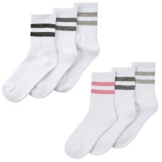 43B826: Girls 3 Pack Stripe Ribbed Sport Socks (Assorted Sizes)