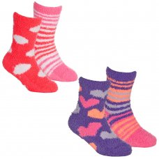 43B828: Girls 2 Pack Cosy Socks With Grippers