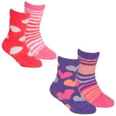 43B828: Girls 2 Pack Cosy Socks With Grippers