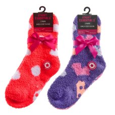 43B828: Girls 2 Pack Cosy Socks With Grippers