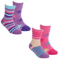 43B929: Girls 2 Pack Cosy Socks With Grippers