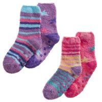 43B929: Girls 2 Pack Cosy Socks With Grippers