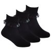 43B858: Girls 3 Pack Black Frilly Lace TOT Socks- Assorted