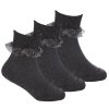 43B859: Girls 3 Pack Grey Frilly Lace TOT Socks- Assorted