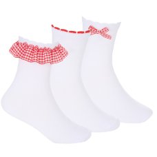 43B861: Girls 3 Pack Red Gingham Trim Lace Socks- Assorted