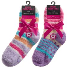 43B868: Girls 2 Pack Cosy Socks With Grippers