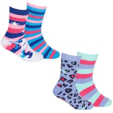 43B870: Girls Boxed 2 Pack Cotton Rich Design Ankle Socks with Grippers (Assorted Sizes)