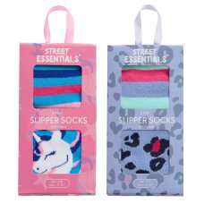 43B870: Girls Boxed 2 Pack Cotton Rich Design Ankle Socks with Grippers (Assorted Sizes)