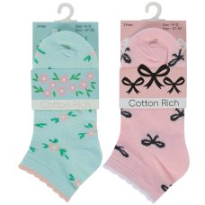 43B872: Girls 3 Pair Design Trainer Liner Socks (Assorted Sizes)