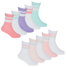 43B875: Girls 5 Pack Stripe Ribbed Sport Socks (Assorted Sizes)