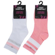 43B875: Girls 5 Pack Stripe Ribbed Sport Socks (Assorted Sizes)
