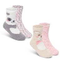 43B894: Girls 2 Pack Chenille Popcorn Cosy Socks With Grippers