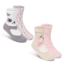 43B894: Girls 2 Pack Chenille Popcorn Cosy Socks With Grippers