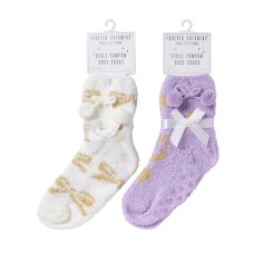 43B896: Girls 1 Pair Pom Pom Cosy Socks With Grippers