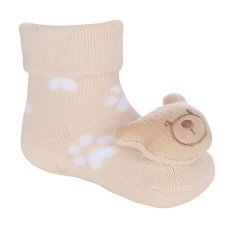 44B1027: Baby 1 Pair Novelty Teddy Socks With Rattle (0-12 Months)