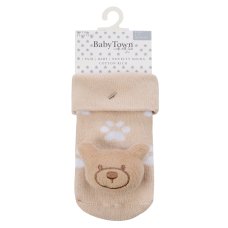 44B1027: Baby 1 Pair Novelty Teddy Socks With Rattle (0-12 Months)