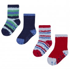 44B762: Baby Boys 2 Pack Cosy Socks With Grippers