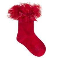 44B882: Baby Girls 1 Pair Tutu Frill Socks With Bow - Red