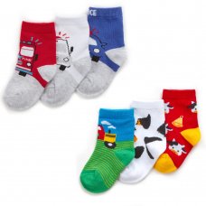 44B986: Baby Boys 3 Pack Cotton Rich Design Ankle Socks (Assorted Sizes)
